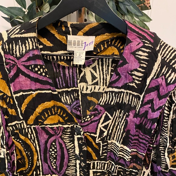 Vintage 80s More Jazz Funky Geometric Print Longline Button Down Top SS 18 16 - Picture 6 of 10
